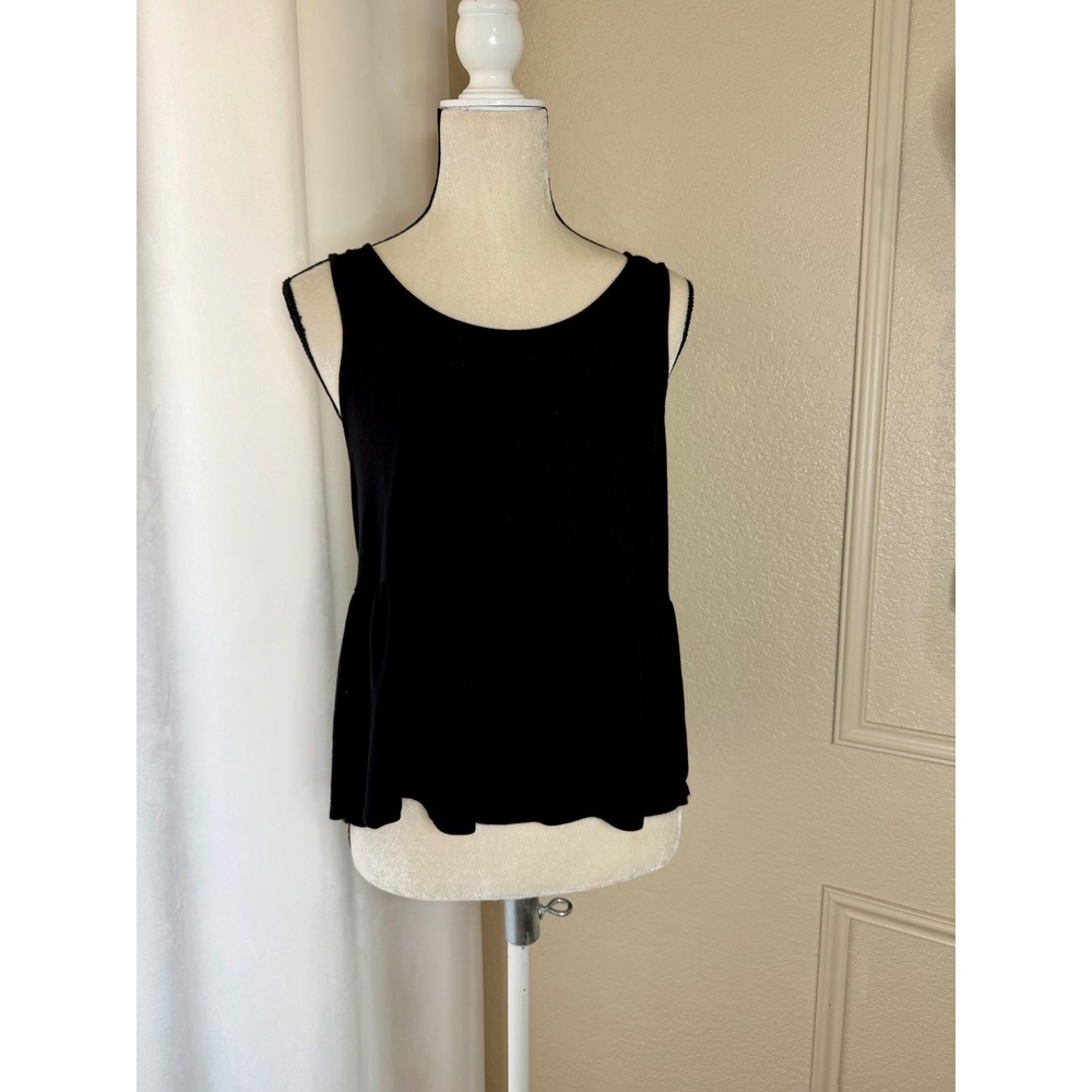 Freebird Black Tiered Babydoll Tank Top Keyhole Tie Back Size Large